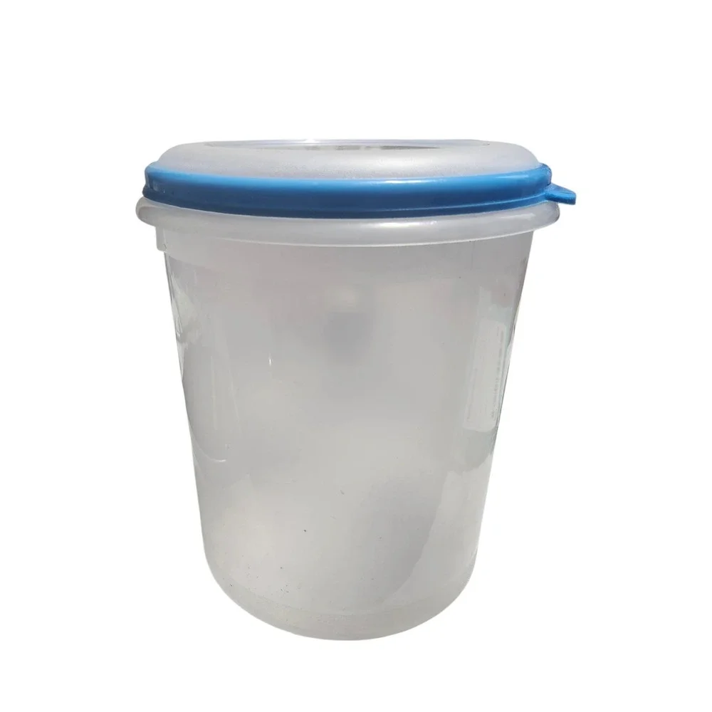 Clear Round Plastic Food‎ Storage Container Canister with Blue Seal Lid